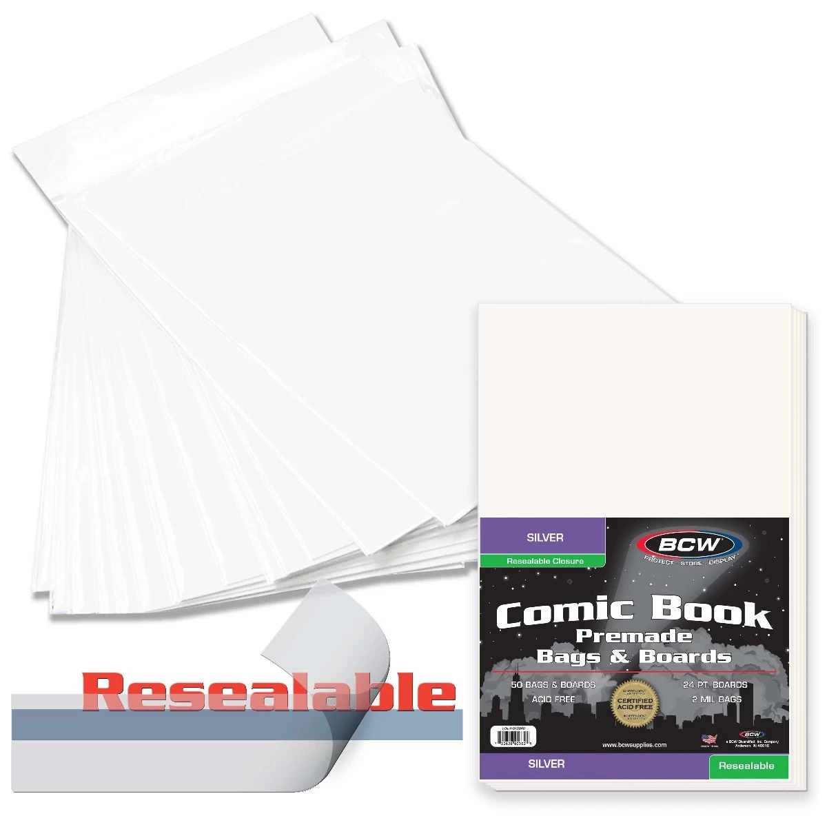 BCW Premade Resealable Silver/Regular Comic Bag+Board (50ct) 3 BCW Premade Resealable Silver/Regular Comic Bag+Board (50ct)
