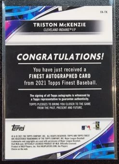 Triston McKenzie RC - 2021 Topps Finest #FA-TK Finest Autographs Refractor -Card Sale Store 20221028 094233