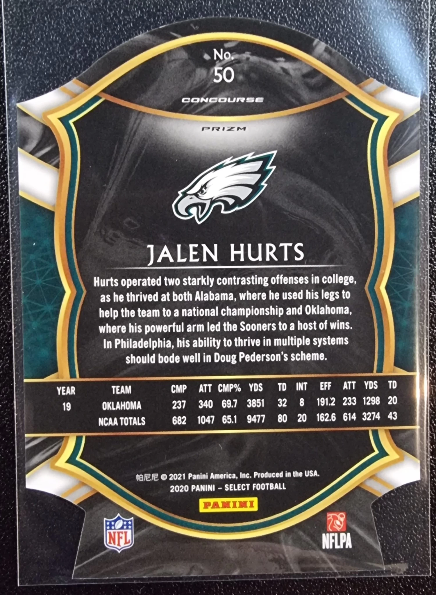 Jalen Hurts RC - 2020 Panini Select Concourse Level Die Cut Maroon Prizm #50 4 Jalen Hurts RC - 2020 Panini Select Concourse Level Die Cut Maroon Prizm #50 - Image 2
