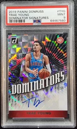 Trae Young #/99 - 2019-20 Panini Donruss Dominators Signatures #DS-TYG PSA9