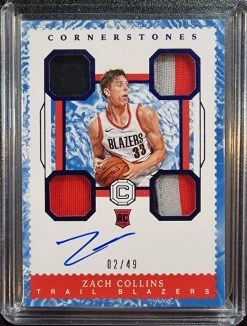 Zach Collins RC #/49 - 2017-18 Panini Cornerstones Autograph Quad Relic Quartz #160